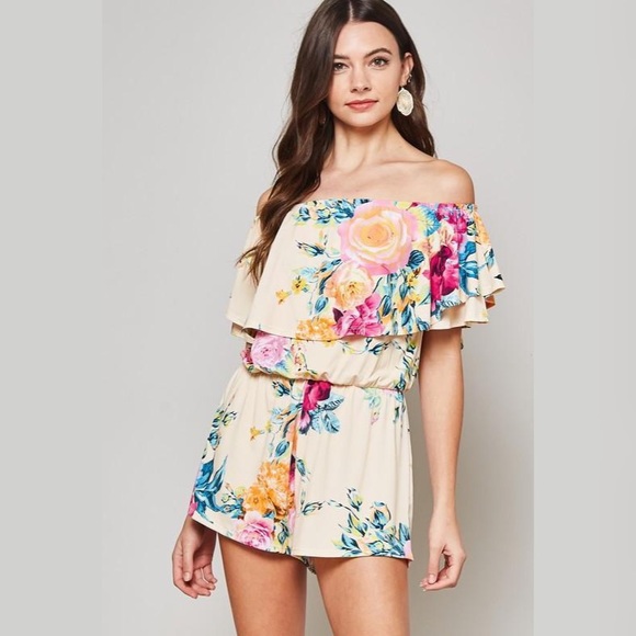 Pants - Floral off the shoulder boutique romper